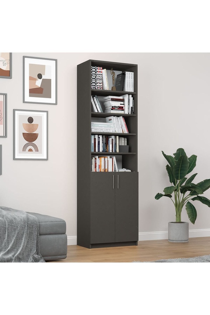 Koyu Gri Kapaklı Kitaplık %100 MDFLAM K-38