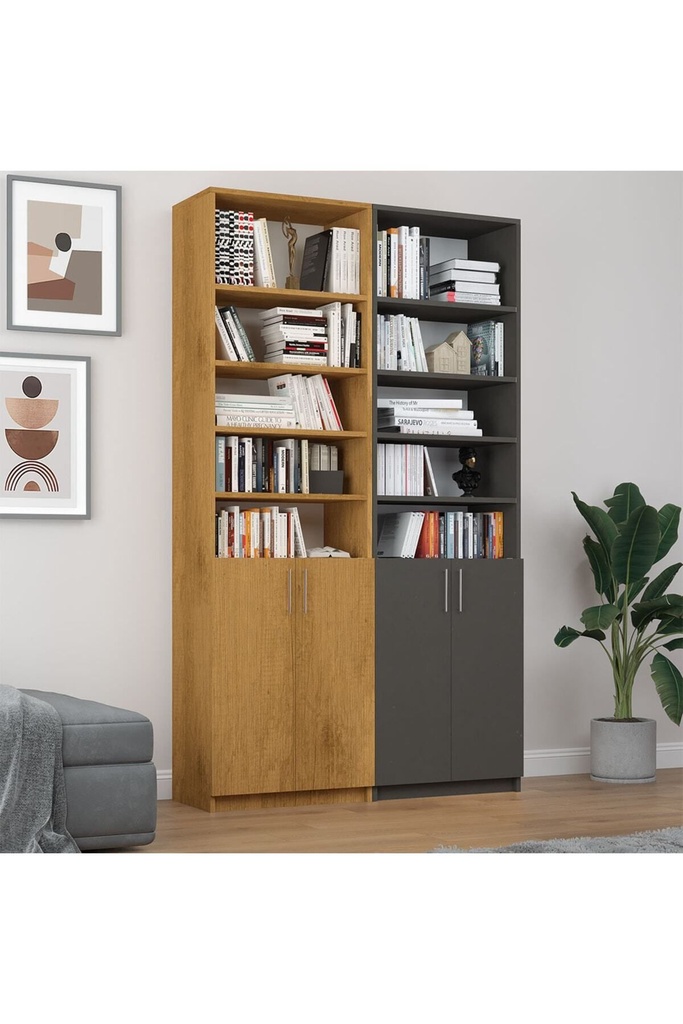 Petra & Koyu Gri Kapaklı İki Modüllü Kitaplık K-48