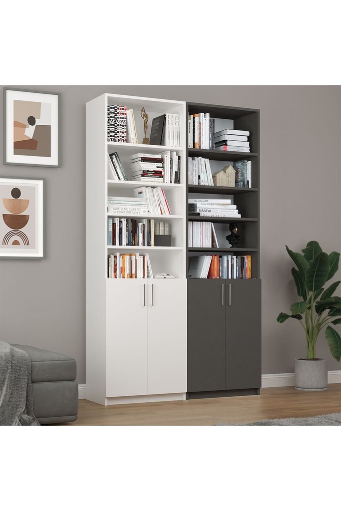 Beyaz & Koyu Gri Kapaklı Kitaplık %100 MDFLAM K-47