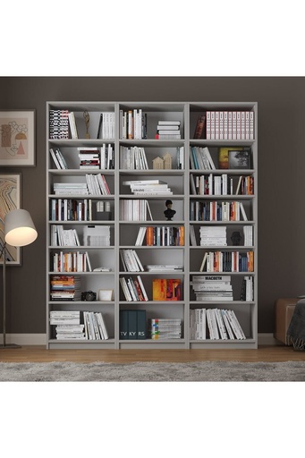 [K22] Kül Gri Üç Modüllü Kitaplık %100 MDFLAM K-22