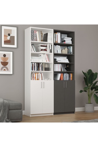 [K47] Beyaz & Koyu Gri Kapaklı Kitaplık %100 MDFLAM K-47