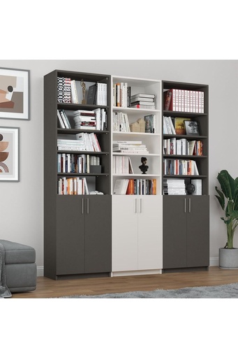 [K58] Asra Trend %100 MDFLAM Koyu Gri & Beyaz Kapaklı Kitaplık K-58