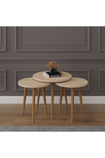 [SEHPA01] 3’lü Yuvarlak Ahşap Ayaklı Zigon Sehpa %100 MDFLAM SEHPA01