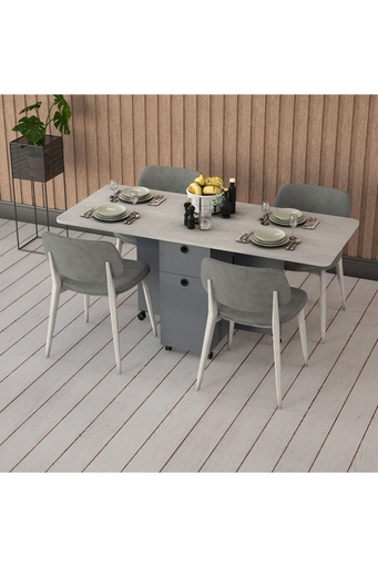 [KM04] Katlanır Mutfak Masası Antrasit & Retro Taş KM-04