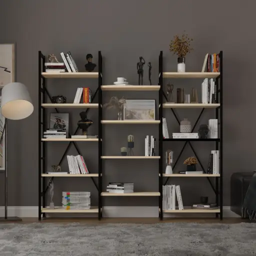 Üç Modüllü Metal Kitaplık METALK03