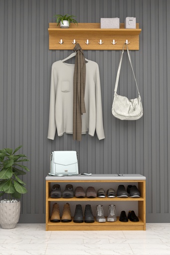 [A34] Puflu Ayakkabılık ve Askılık %100 MDFLAM A-34