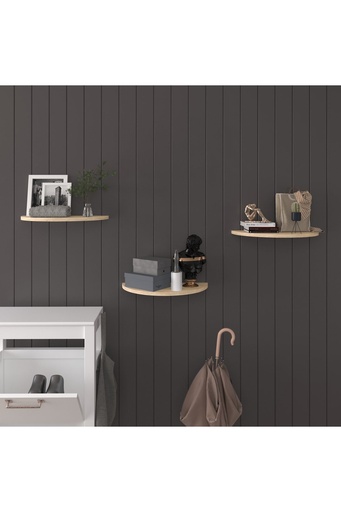 [DRF04] Doğal Modern Organizer Düzenleyici 3'lü Oval Dekoratif Kitaplık Banyo Mutfak Duvar Rafı